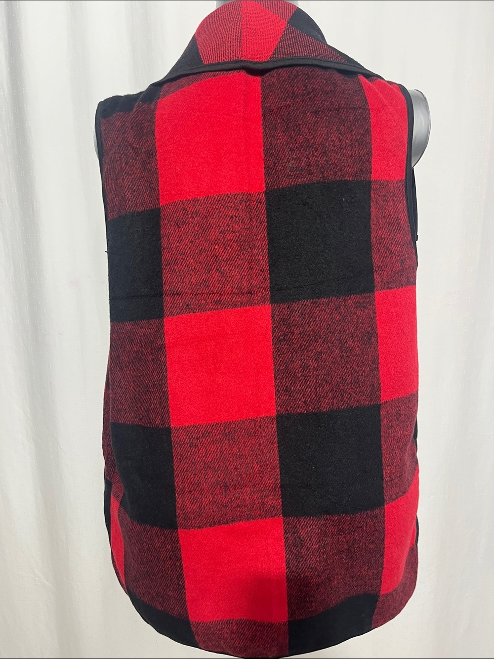 Red & Black Buffalo Plaid Draped Vest open lapel sleeveless cardigan, XL 1196 - Picture 4 of 4
